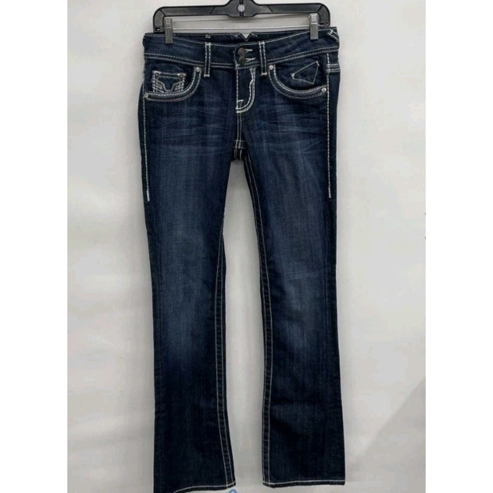 Vigoss The New York Bootcut Jeans Size 3 Blue Stretch Denim Embellished Pockets